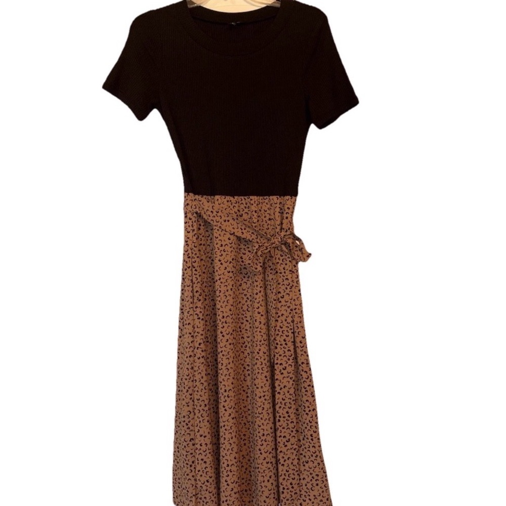Black and Brown Two-Tone Maxi Dress with Tie Waist